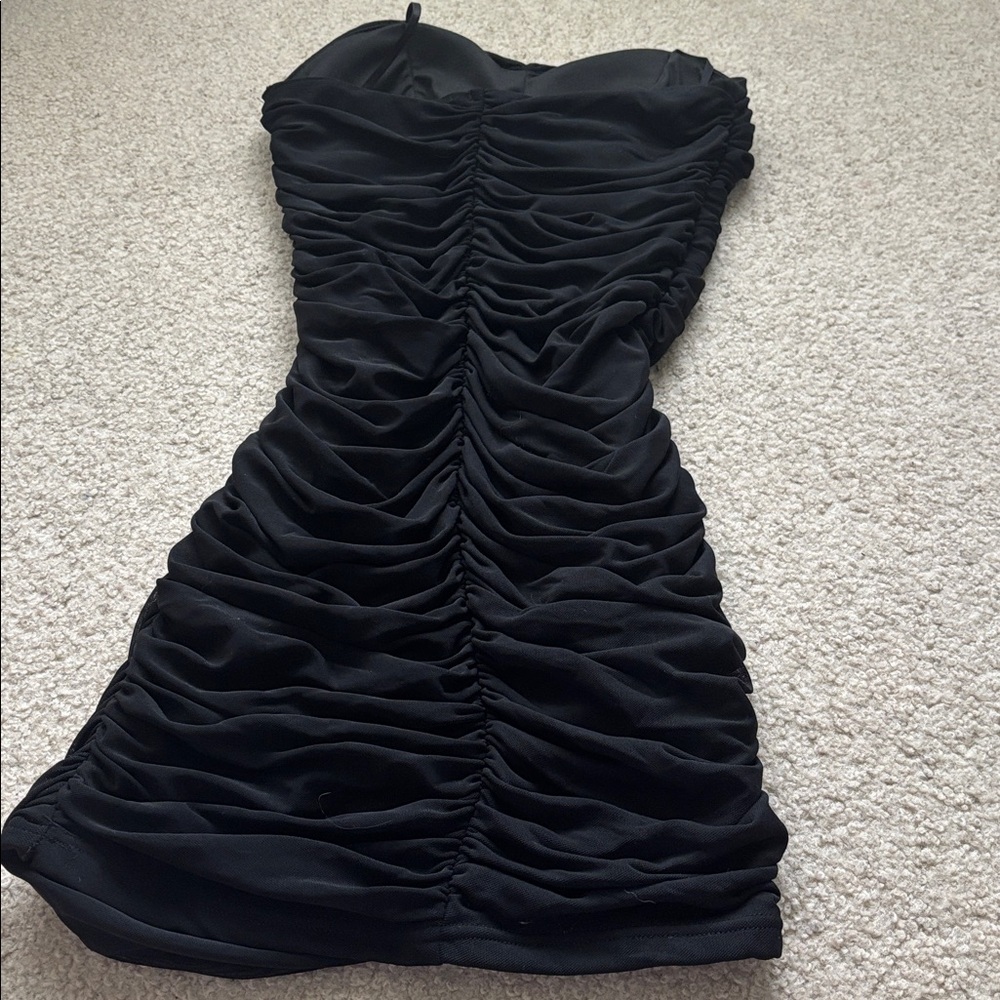 Black Ruched Mini Dress - Picture 4 of 4